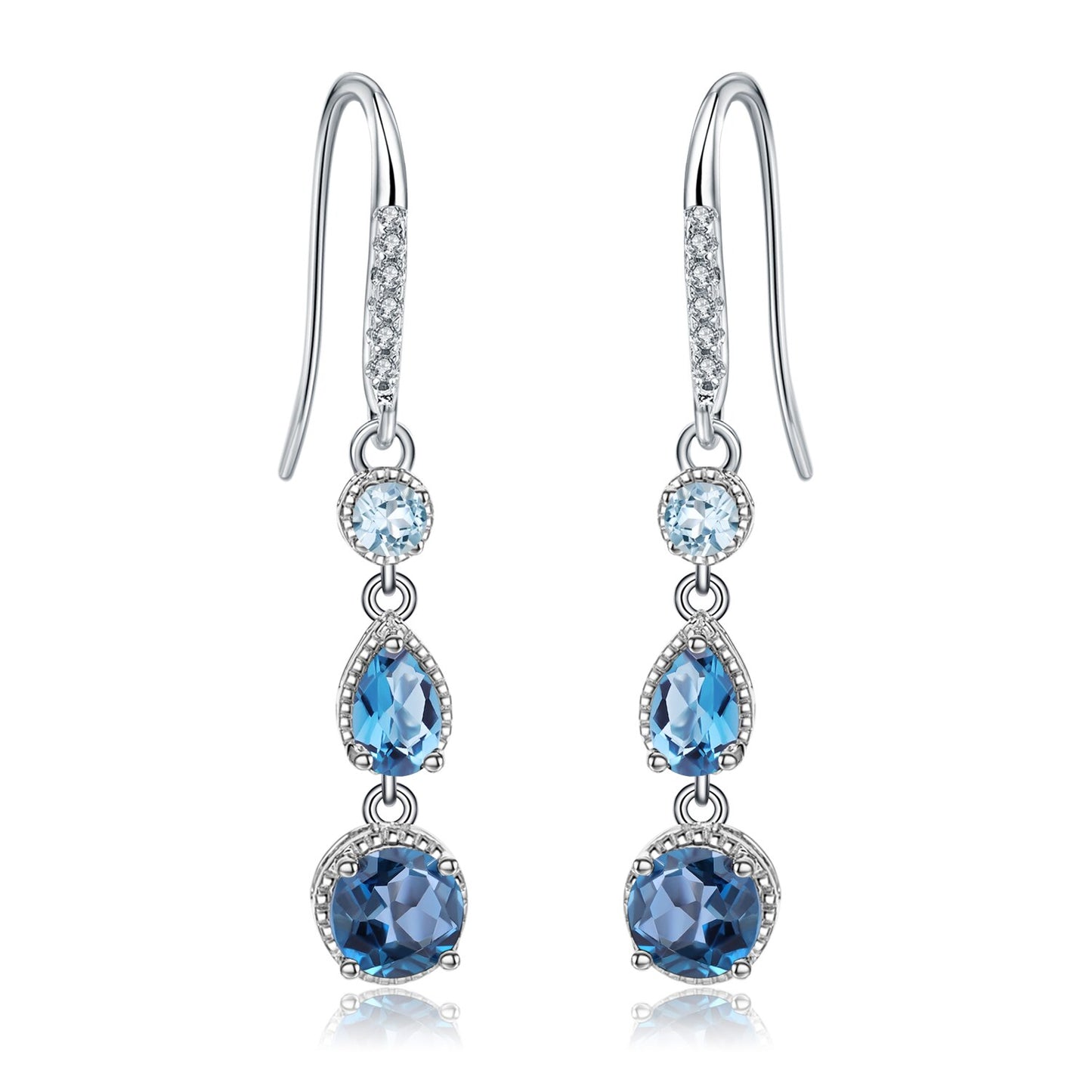 Multi Gemmed Silver Drop Earrings