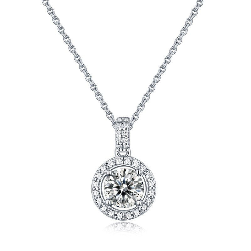 Sparkling Round Cut Moissanite Silver Necklace