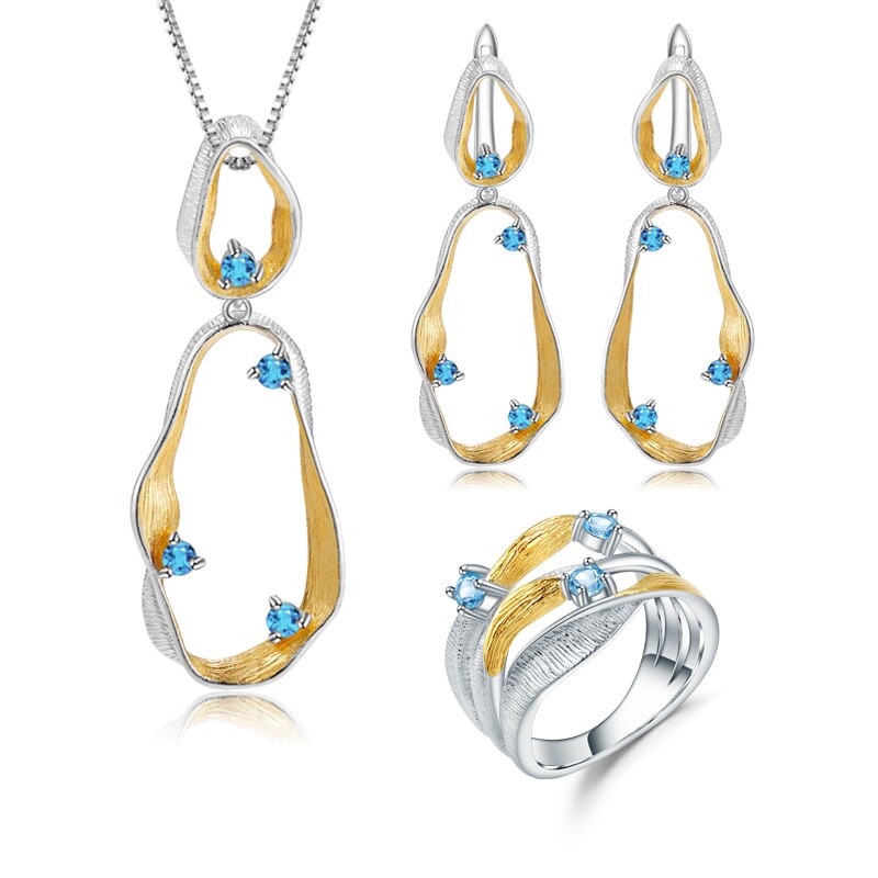 Natural Blue Topaz Amethyst Peridot Twist Jewelry Set