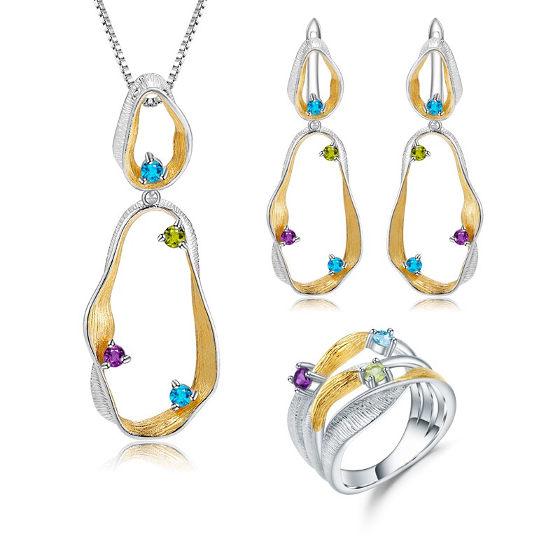 Natural Blue Topaz Amethyst Peridot Twist Jewelry Set