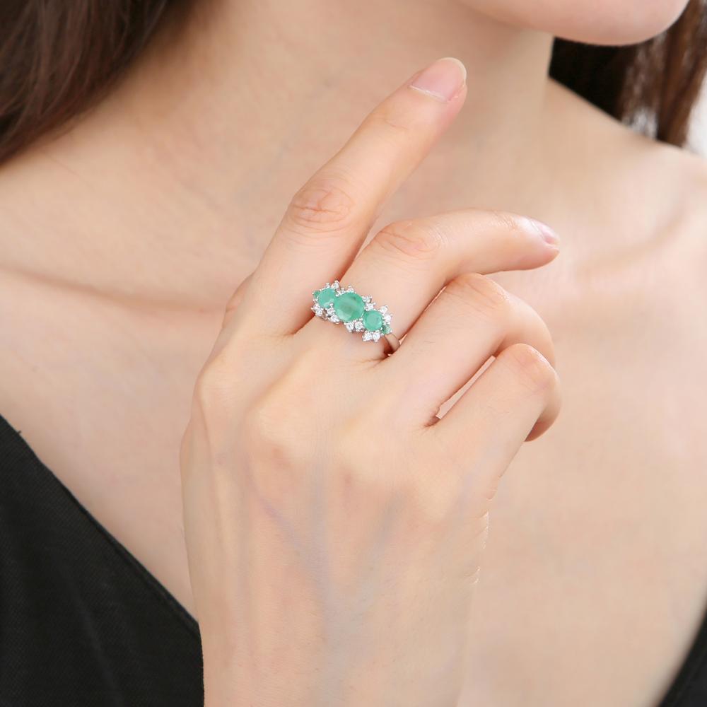 Natural Emerald Gem Cluster Promise Ring