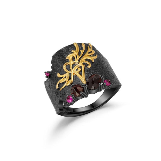 Black Garnet Equinox Flower Ring