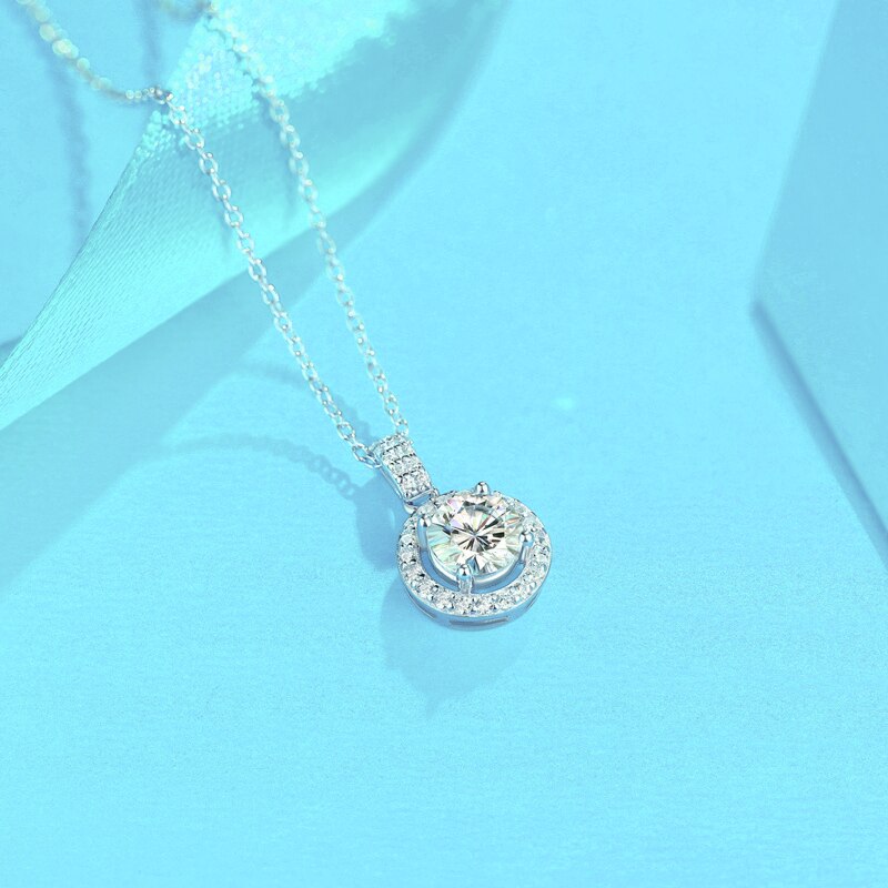 Your Choice of Color Moissanite Diamond Round Pendant Necklace