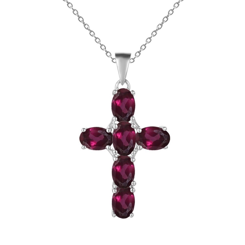 Gemstone Silver Cross Pendant Necklace