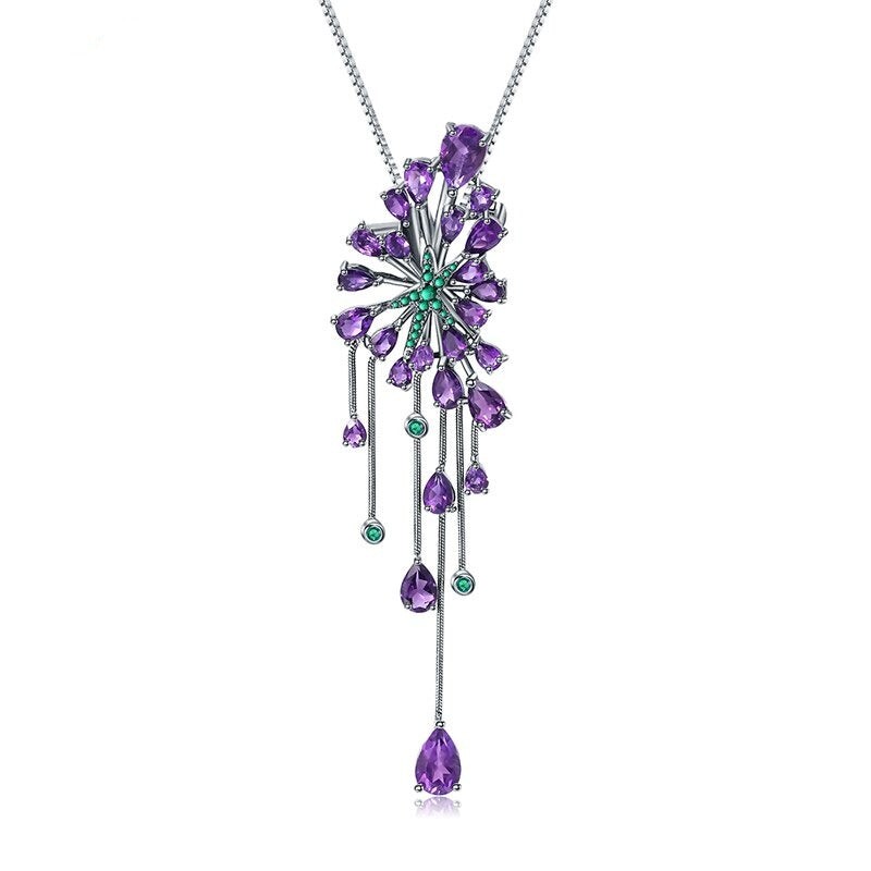 Unique Amethyst Cluster Necklace With Brooch Feature