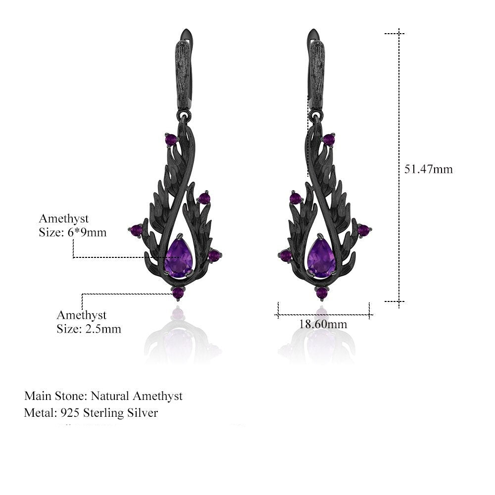 Amethyst Black Angel Winged Earrings