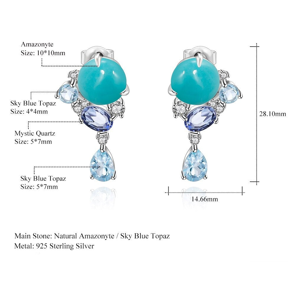 Amazonite Cluster Gem Earrings with Gem Addon Feature