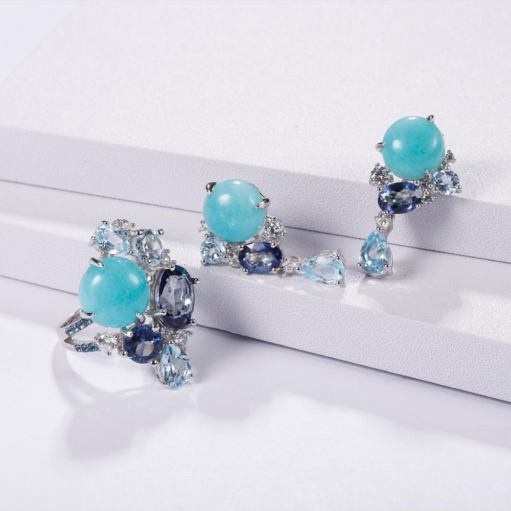 Amazonite Cluster Gem Earrings with Gem Addon Feature