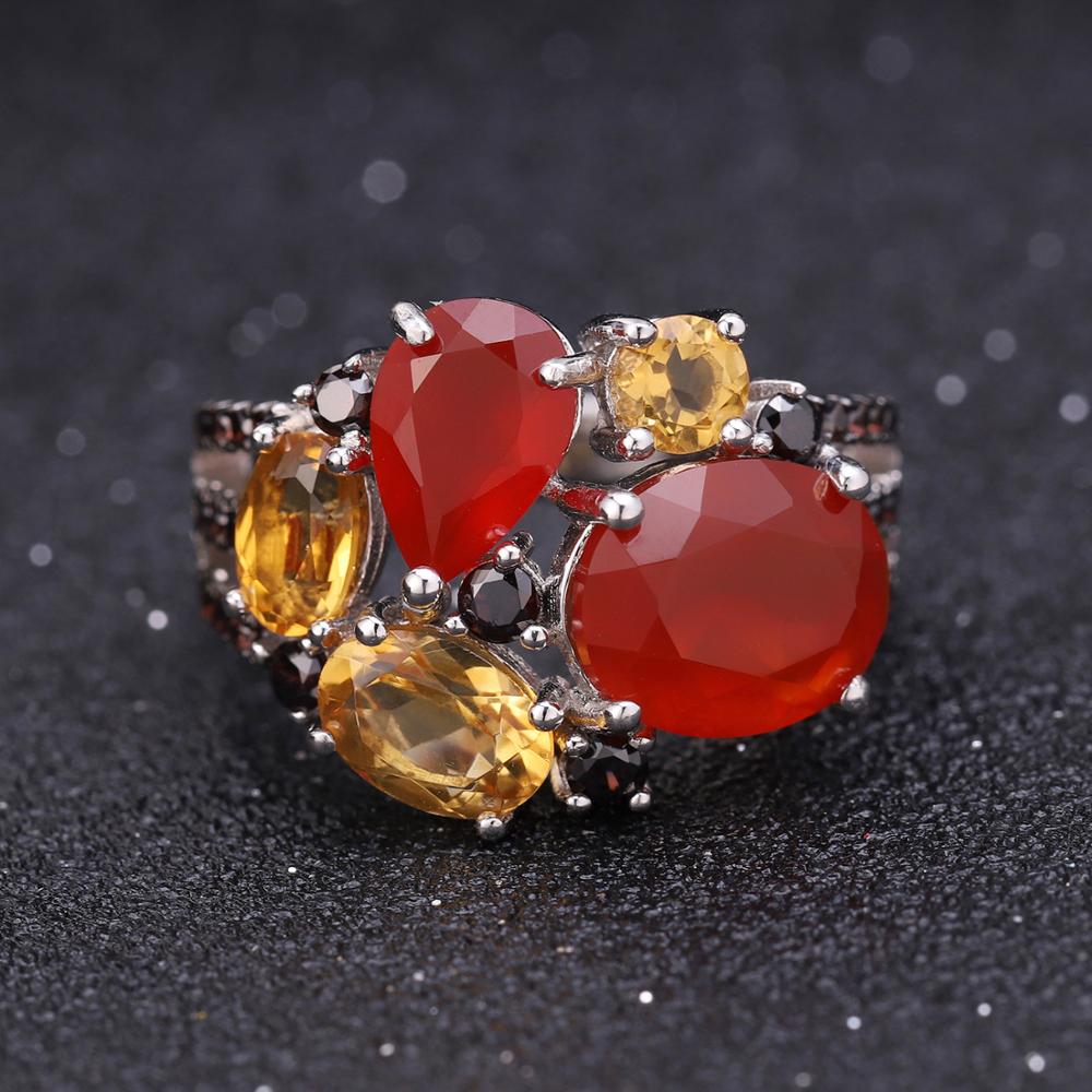 Natural Red Garnet Citrine Ring Earrings Set