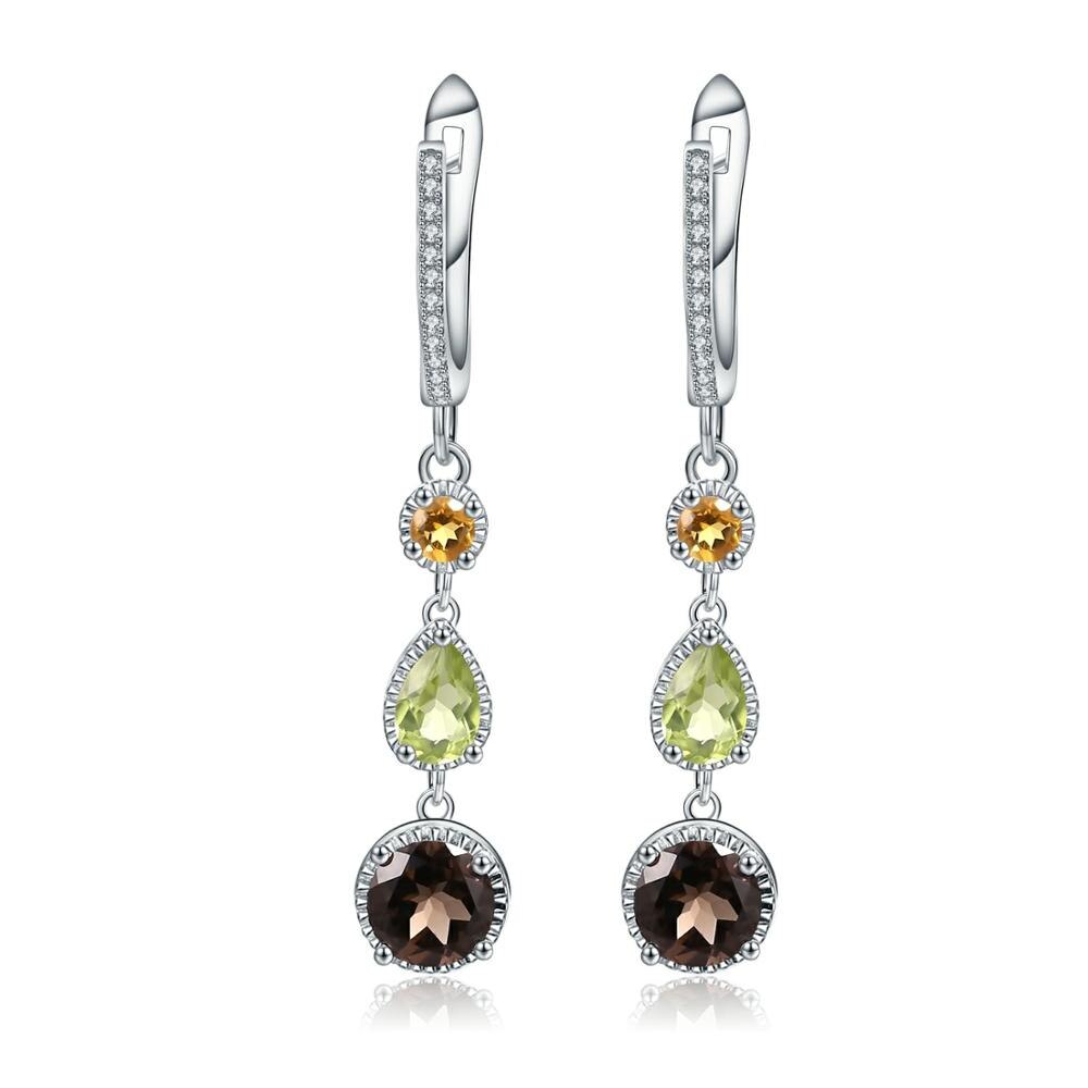 Multi Gemmed Silver Drop Earrings