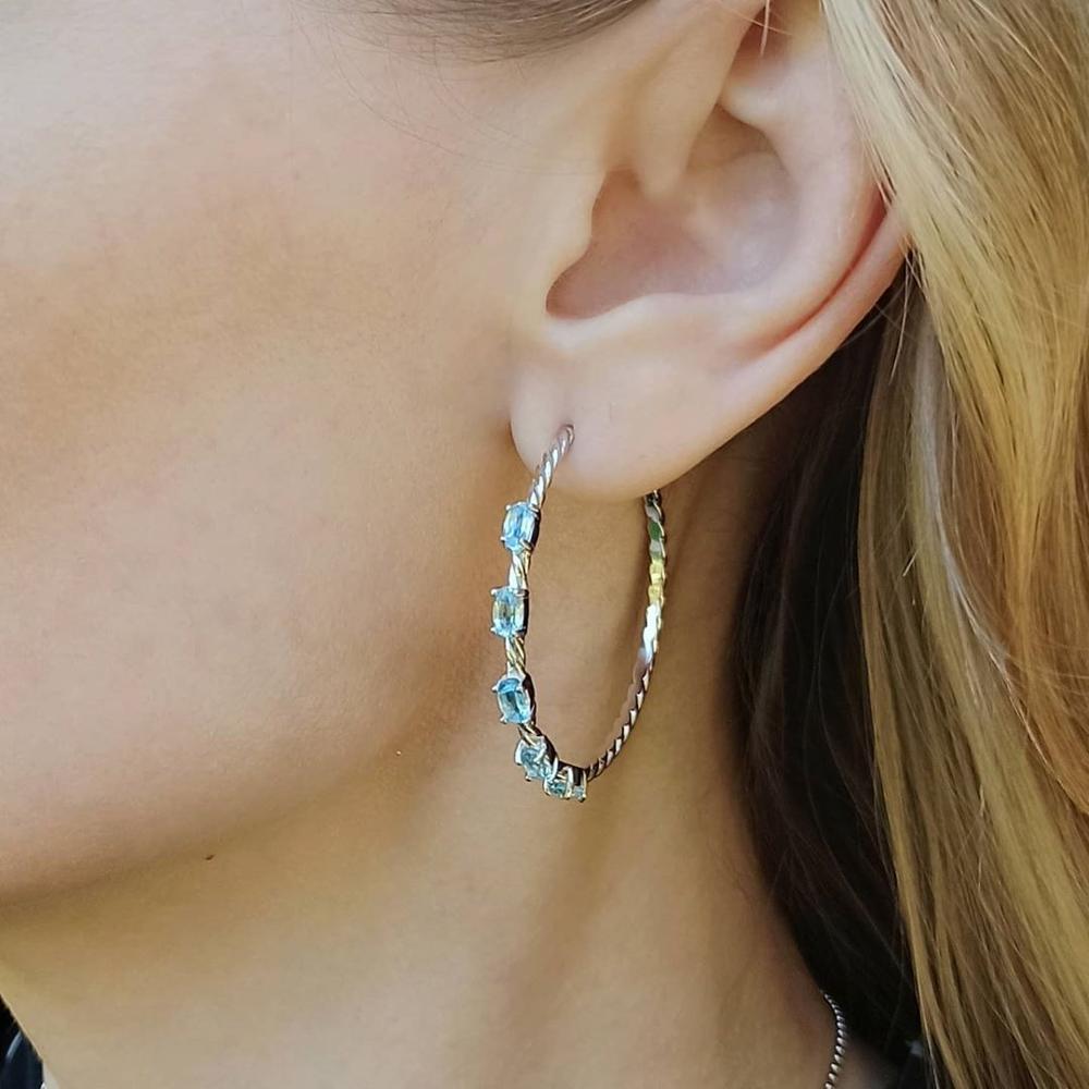 Topaz Twisted Silver Loop Earrings