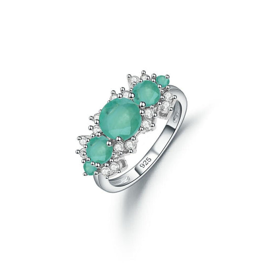 Natural Emerald Gem Cluster Promise Ring