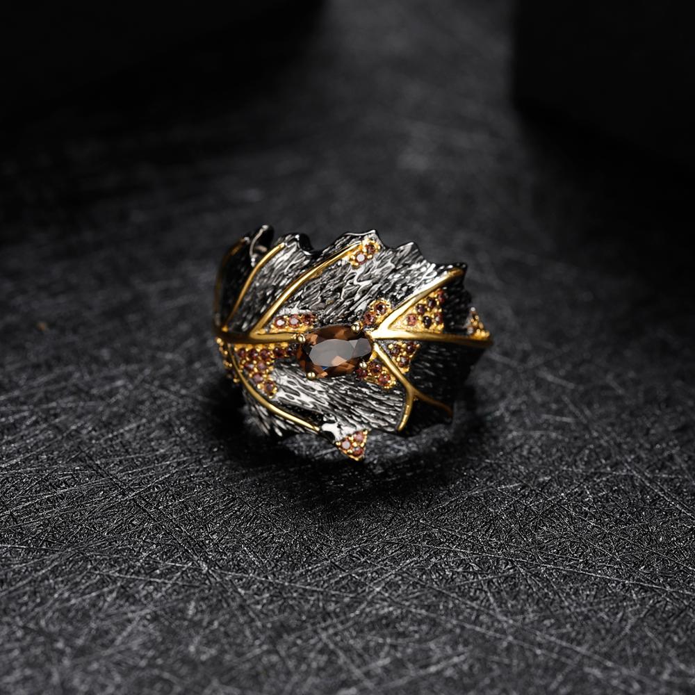 Natural Smoky Quartz Leaf Ring