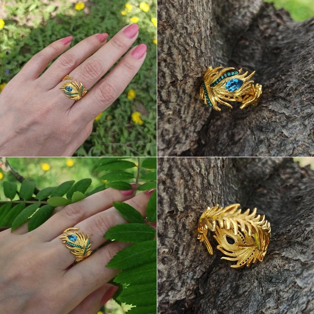 Golden Emerald Palm Leaf Ring