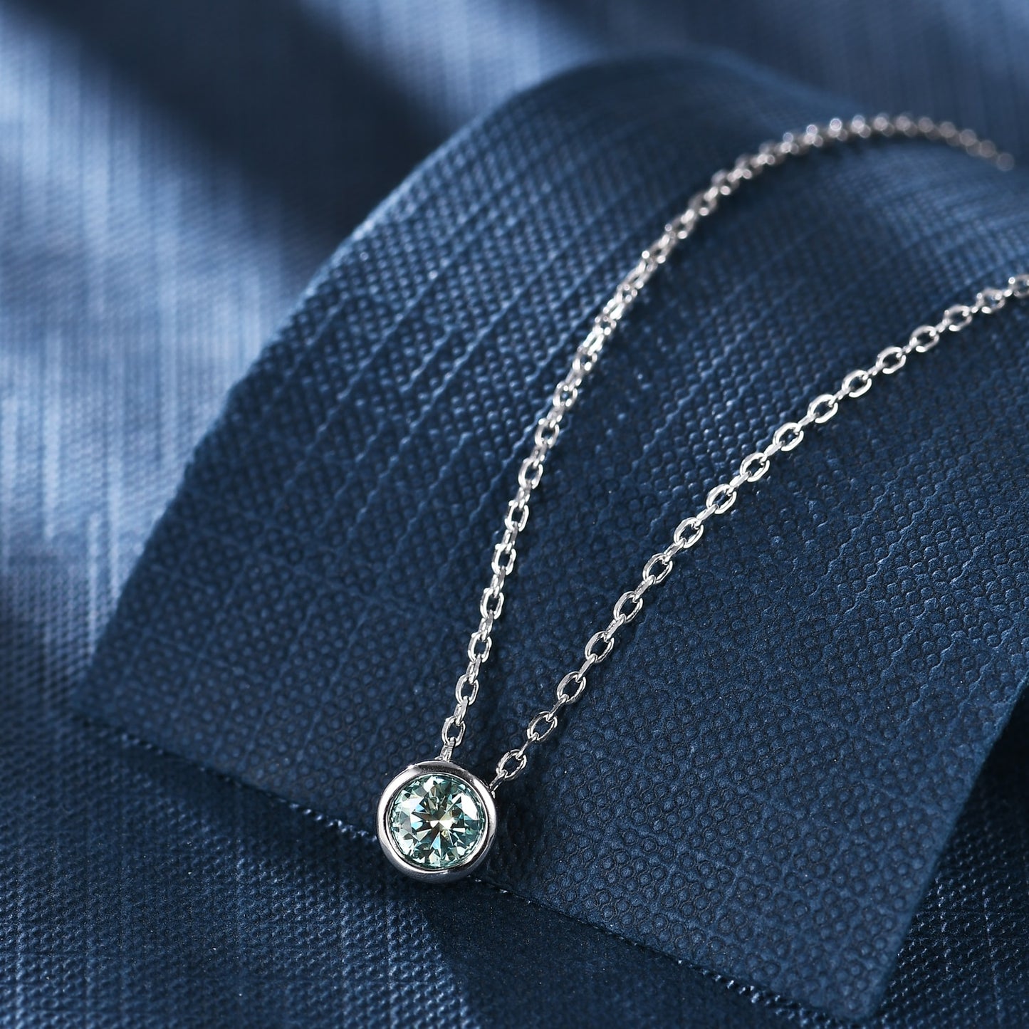 Round Green Moissanite Diamond Minimalist Necklace