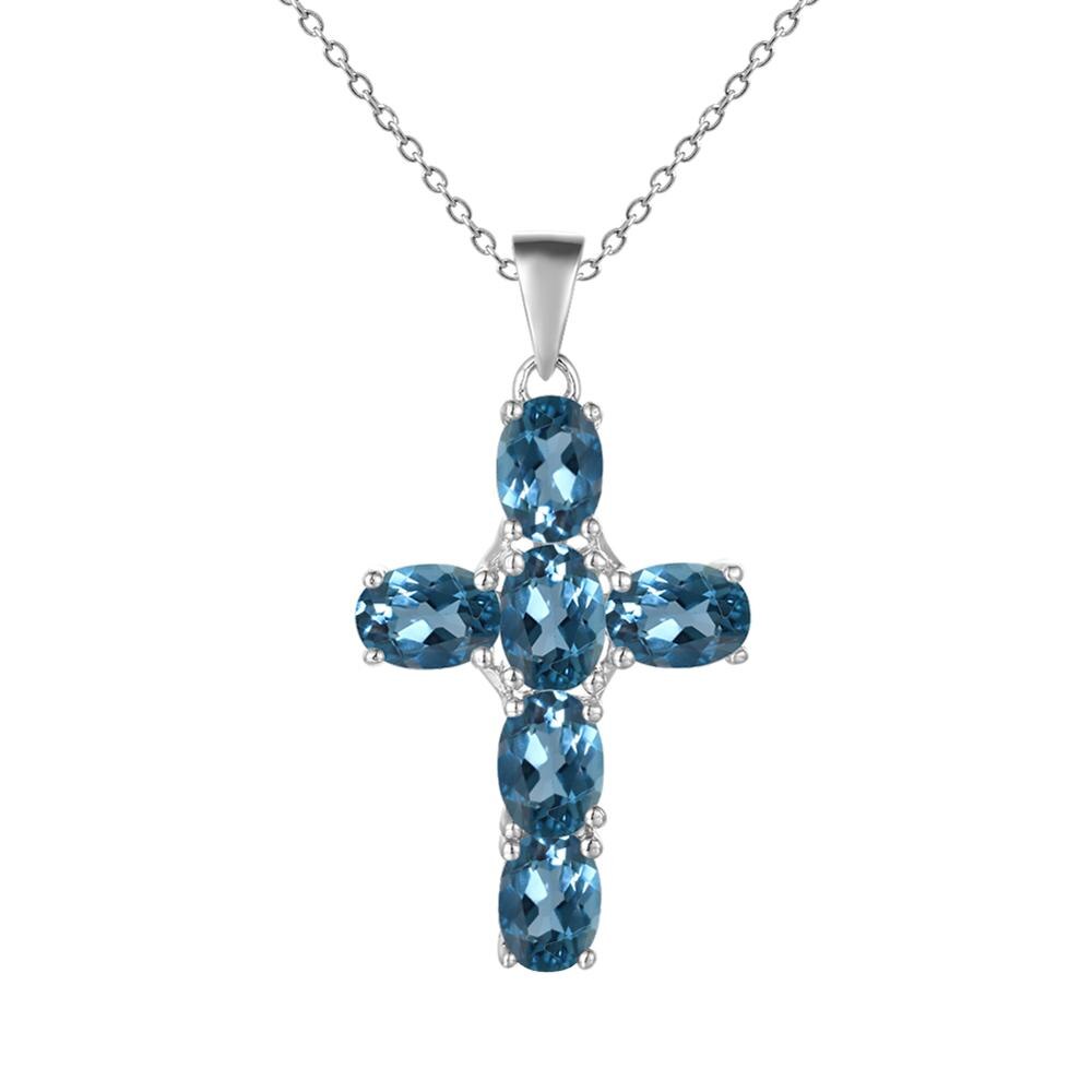 Gemstone Silver Cross Pendant Necklace