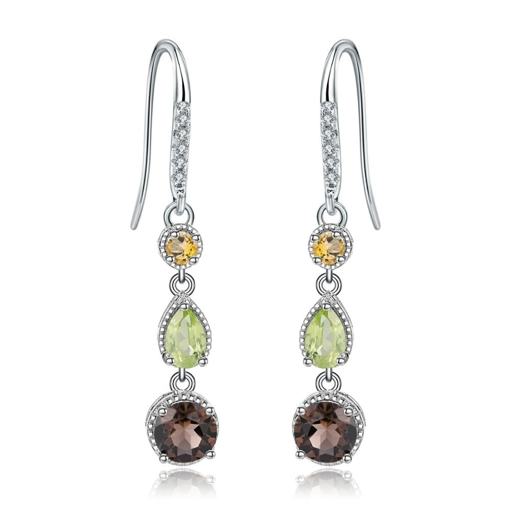 Multi Gemmed Silver Drop Earrings