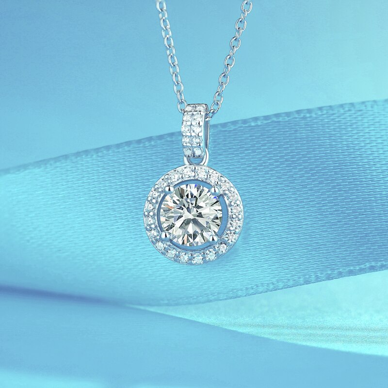 Your Choice of Color Moissanite Diamond Round Pendant Necklace