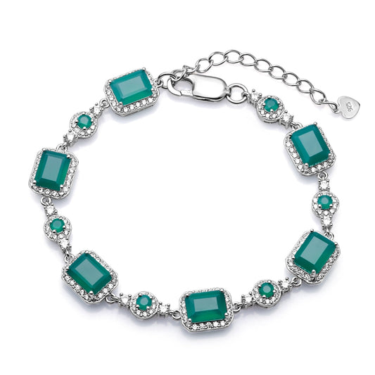 Luxurious Emerald Cut Gemstone Silver Bracelet