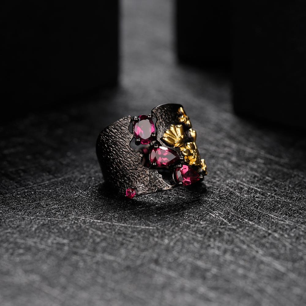 Rhodolite Garnet Floral Humming Bee Ring