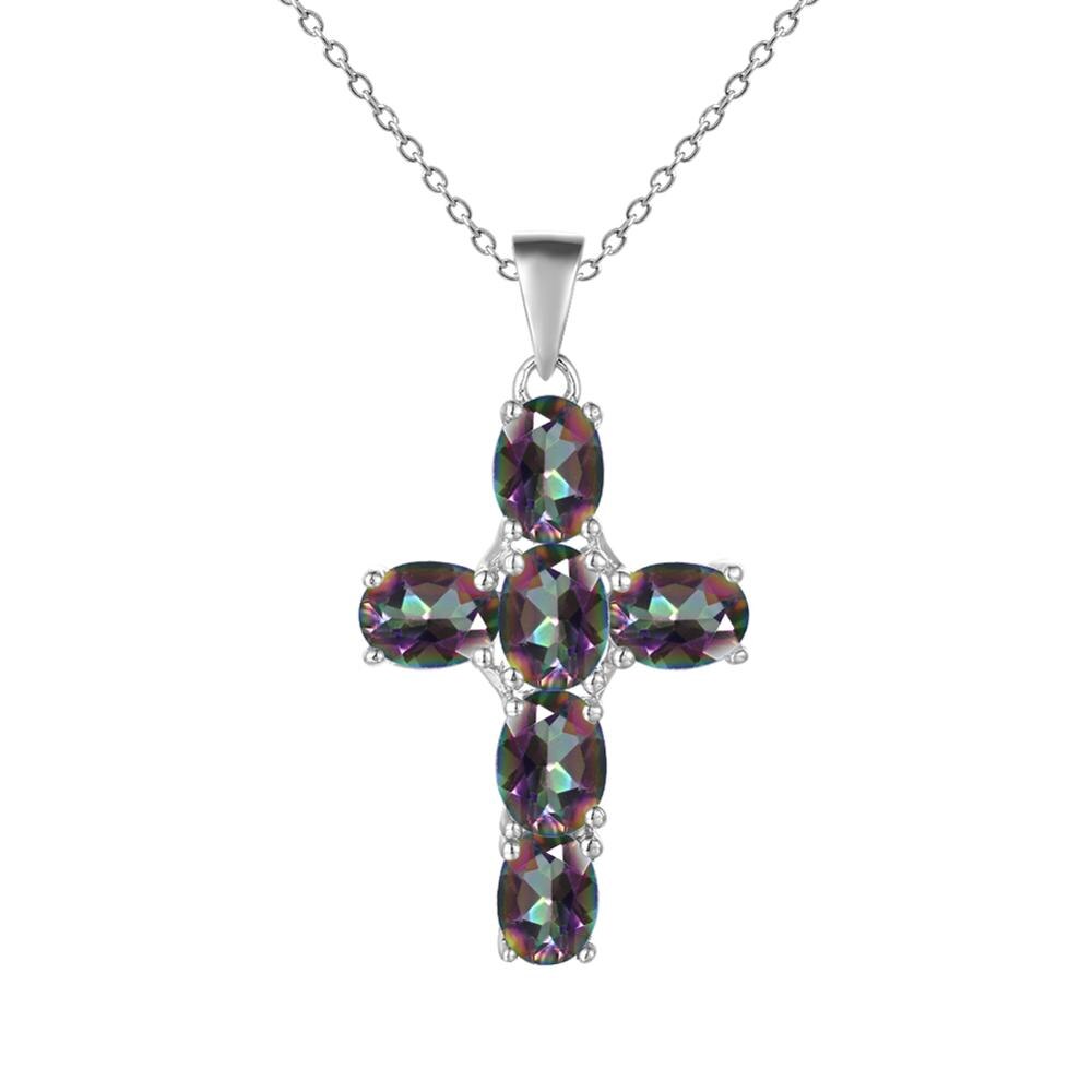 Gemstone Silver Cross Pendant Necklace