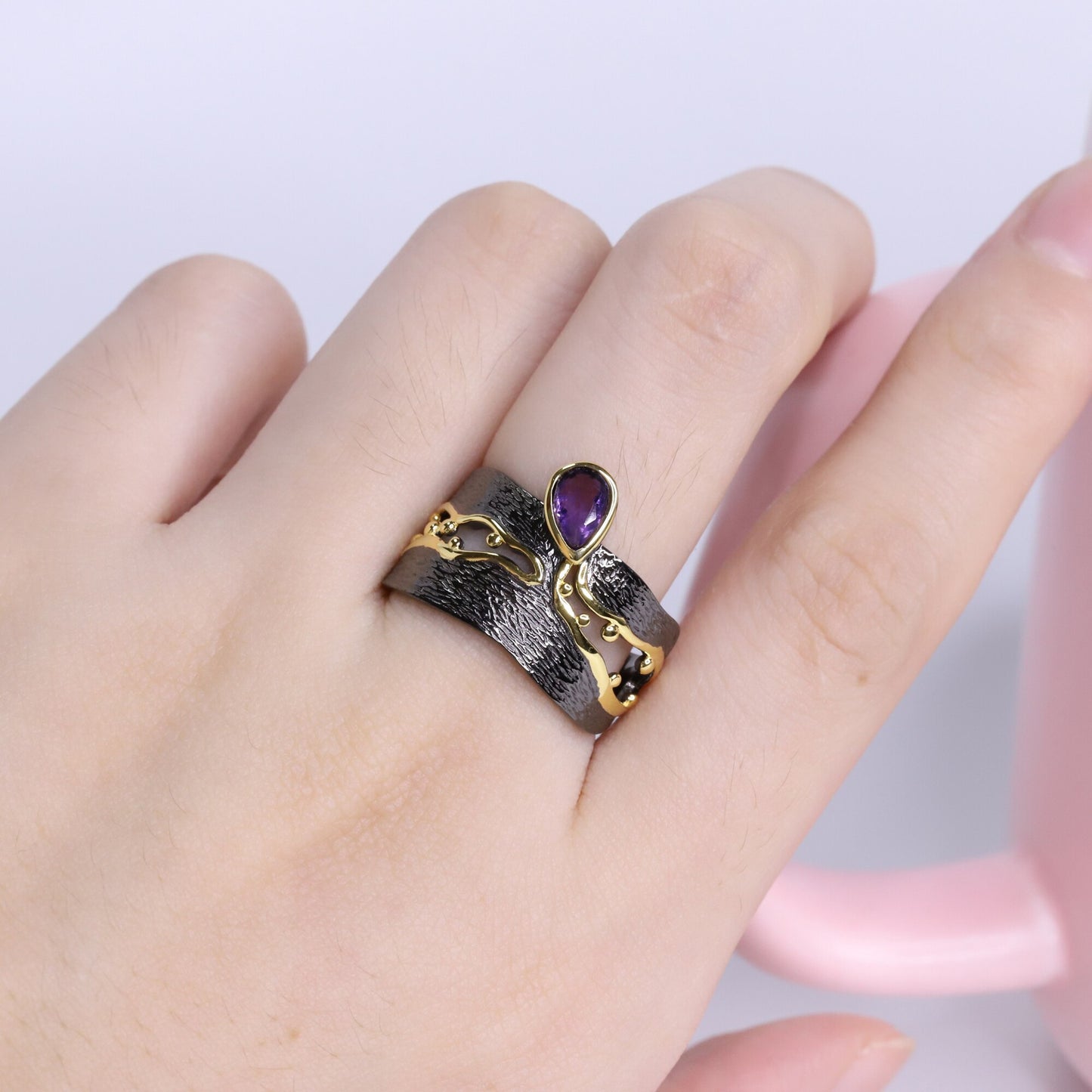 Amethyst Teardrop Resizable Ring