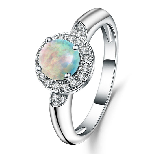 Halo Round Cut Stylized Opal Gemstone Ring