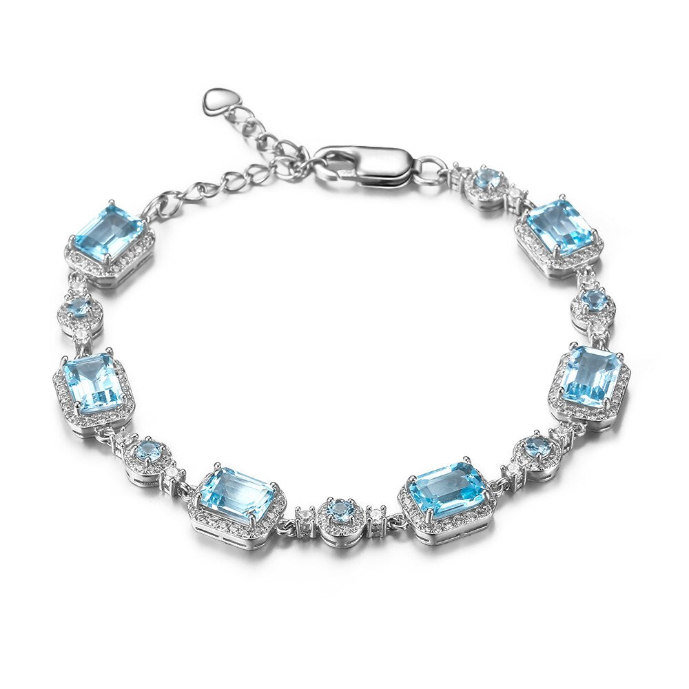 Luxurious Emerald Cut Gemstone Silver Bracelet