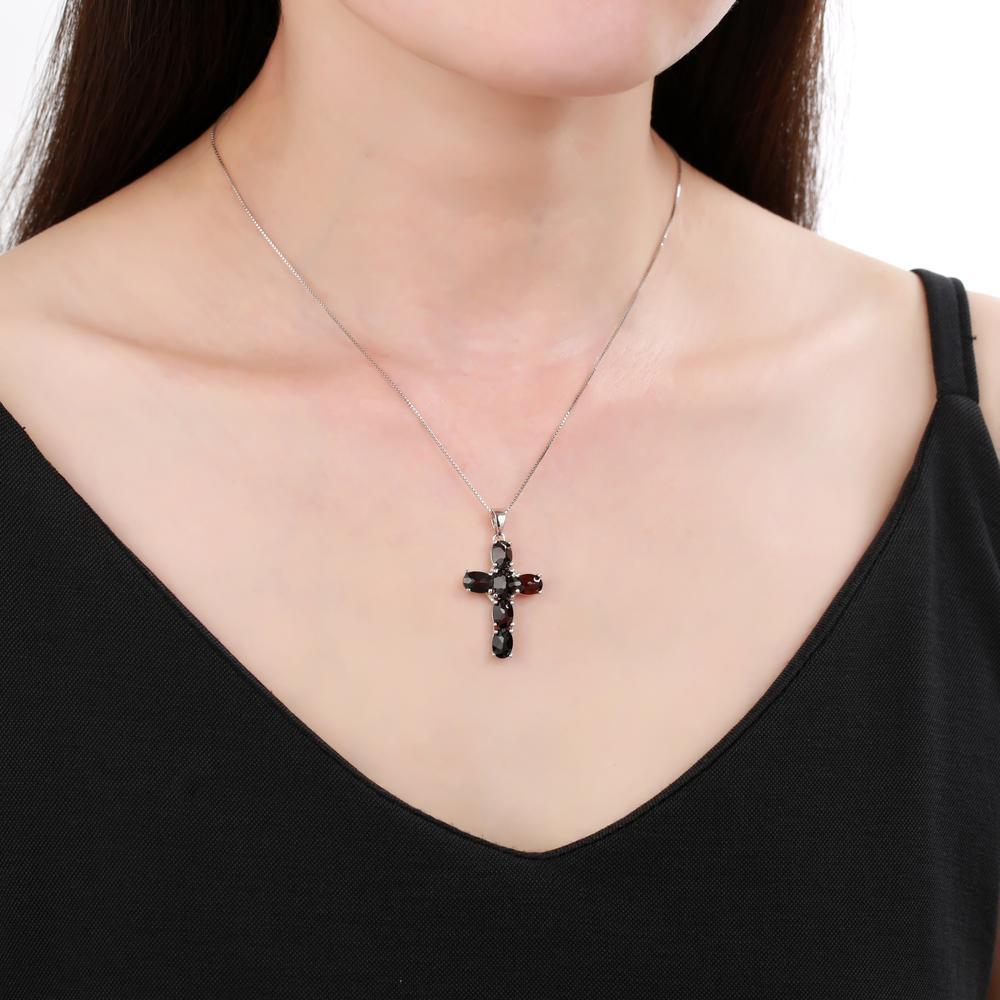 Gemstone Silver Cross Pendant Necklace