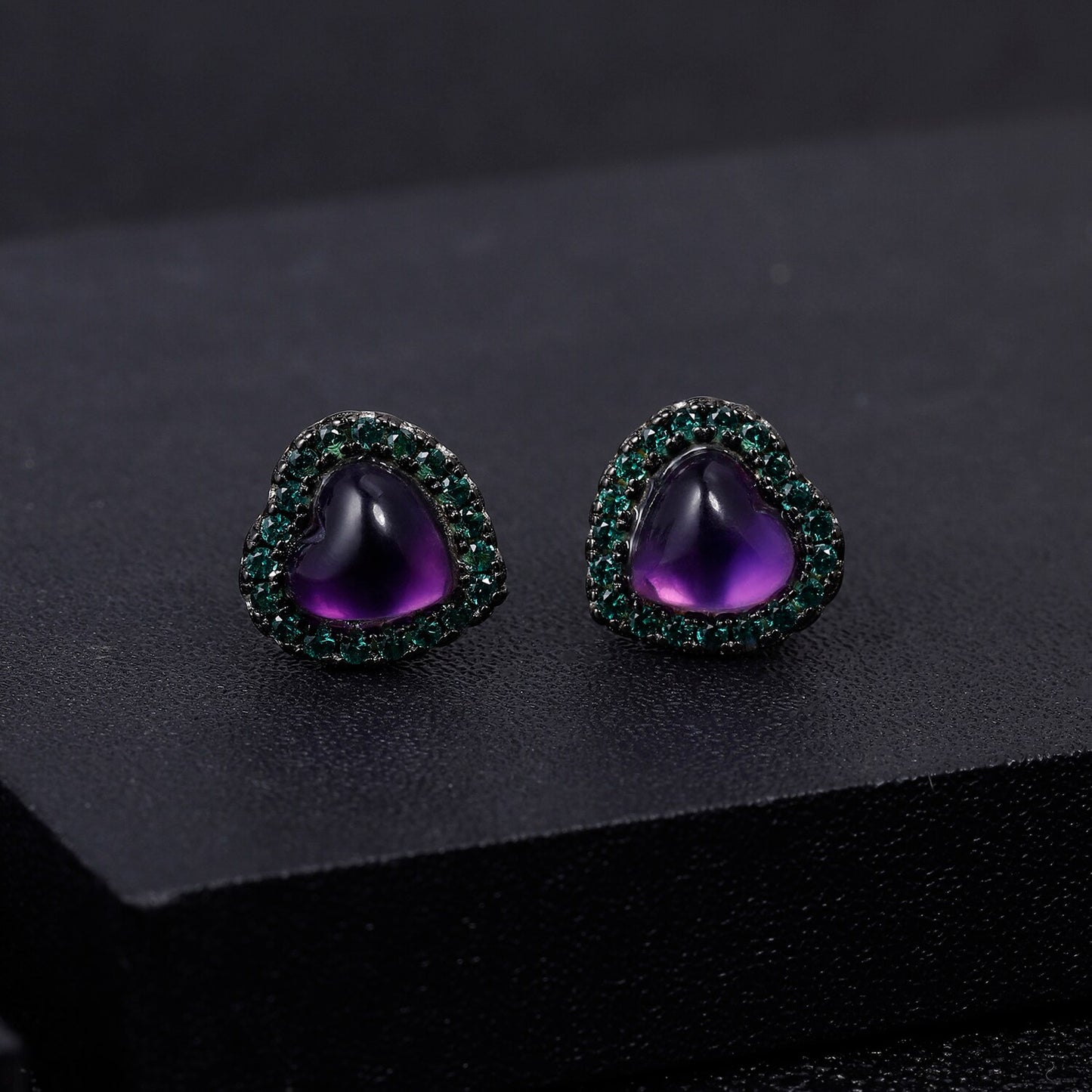 Amethyst Heart Stud Earrings