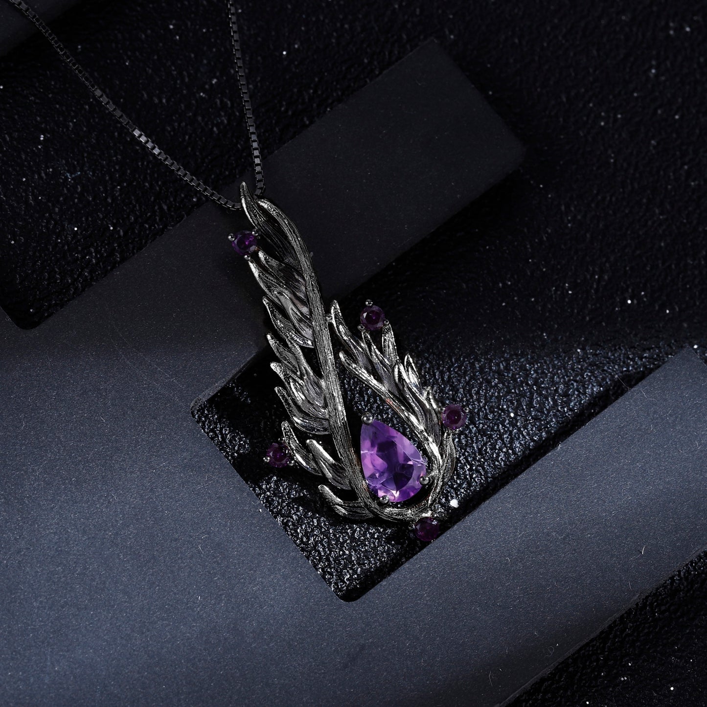 Amethyst Black Angel Wings Necklace