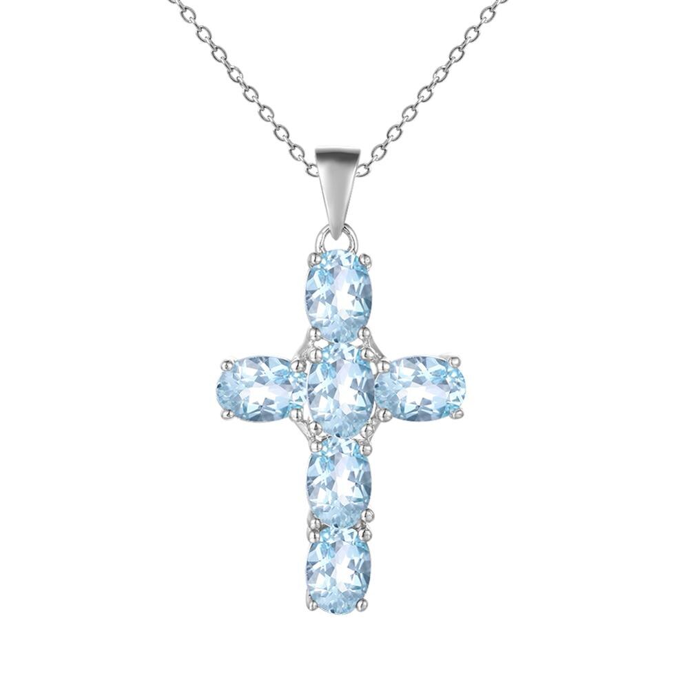 Gemstone Silver Cross Pendant Necklace