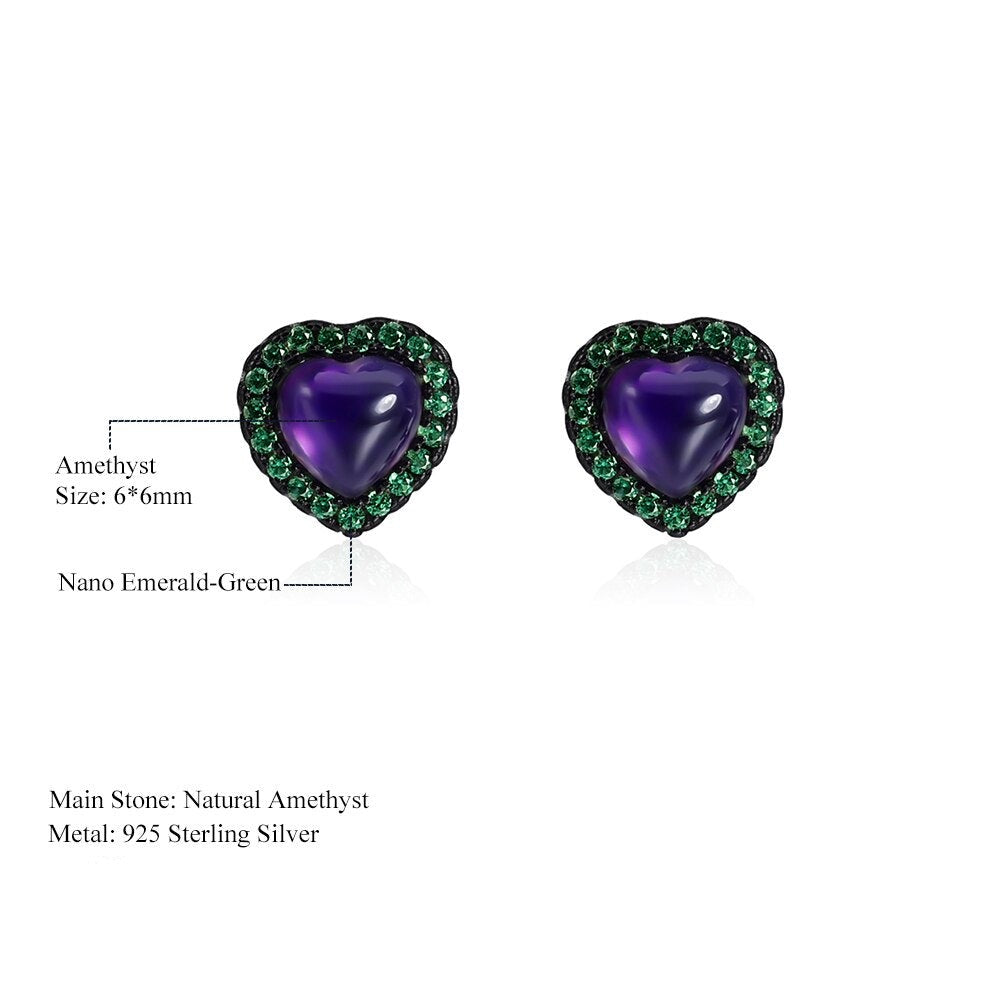 Amethyst Heart Stud Earrings