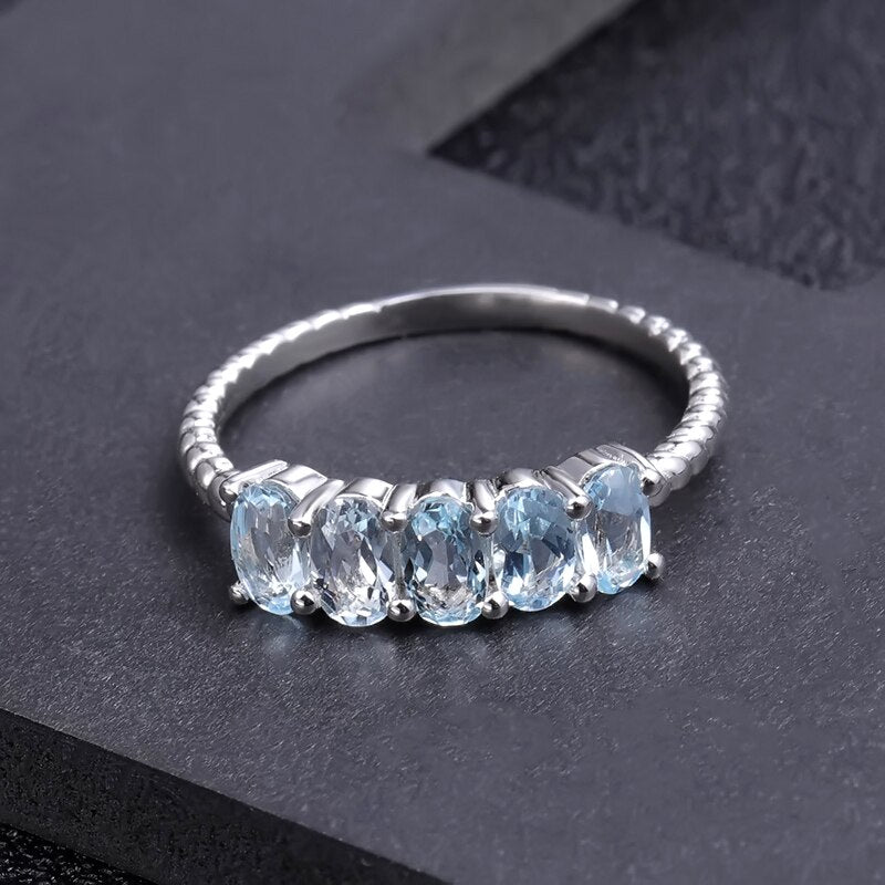 Natural Sky Blue Topaz Gemstone & Hoop Earrings Set