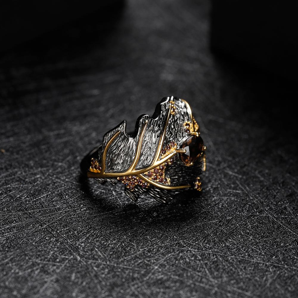 Natural Smoky Quartz Leaf Ring