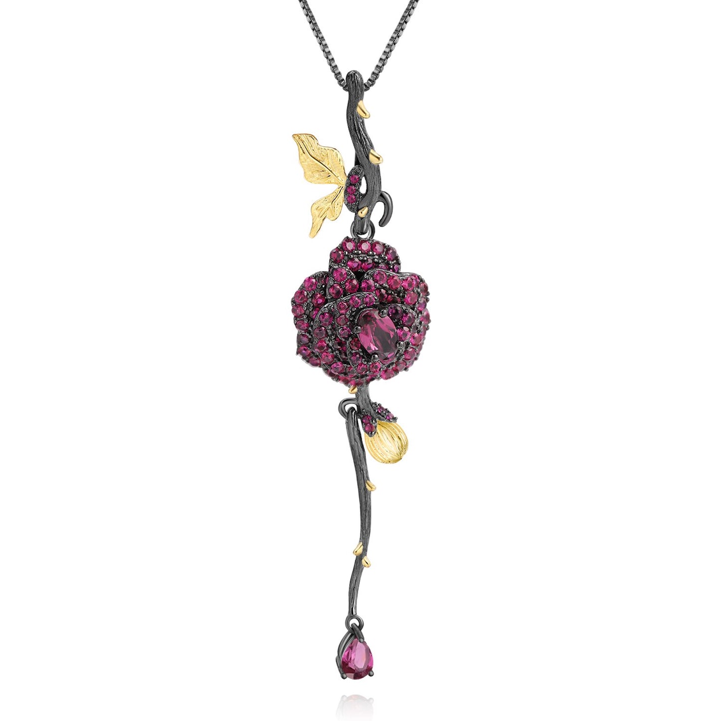 Rhodolite Rose Flower Necklace