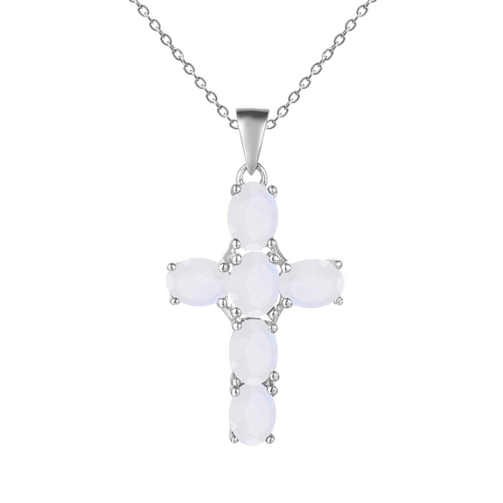 Gemstone Silver Cross Pendant Necklace