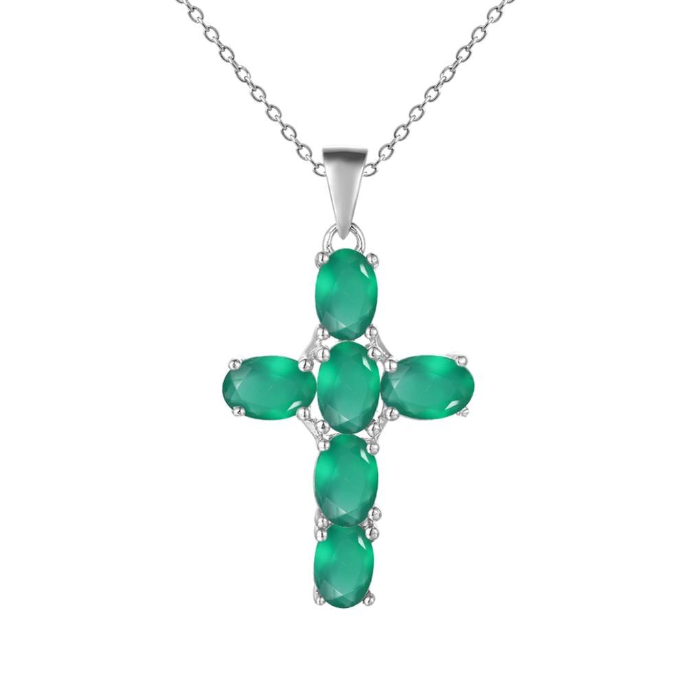 Gemstone Silver Cross Pendant Necklace