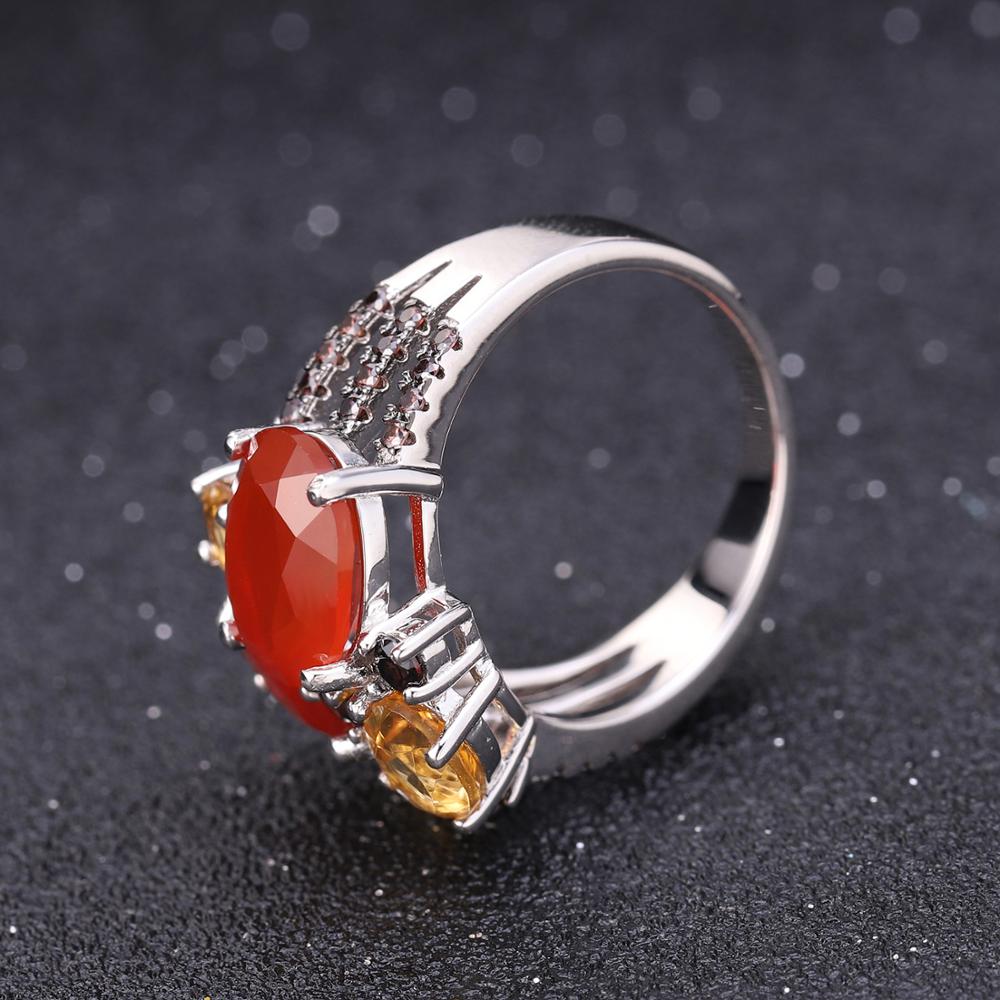 Natural Red Garnet Citrine Ring Earrings Set