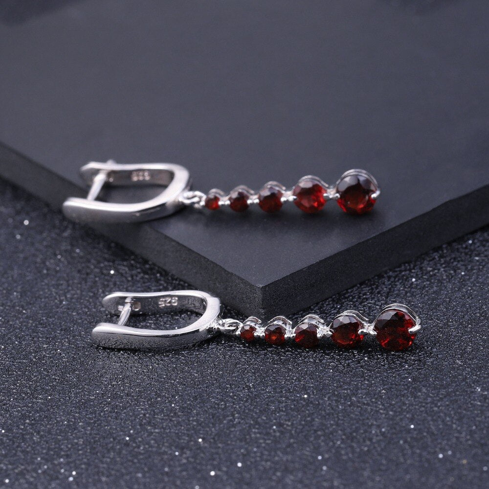 Cherry Garnet Row of Gems Drop Earrings