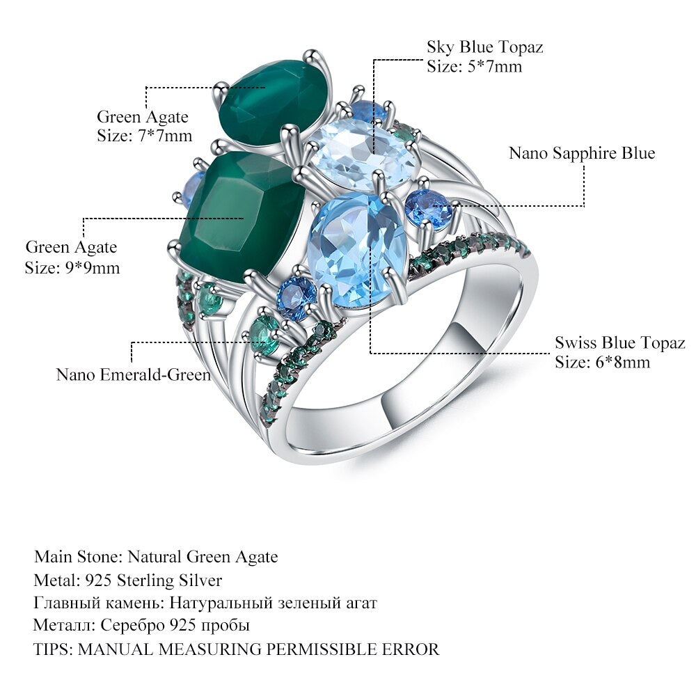 Green Agate Gemstone Cluster  Ring