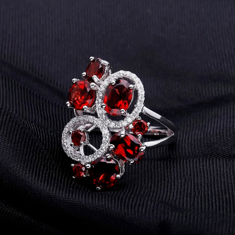 Unique Red Garnet Cluster Ring