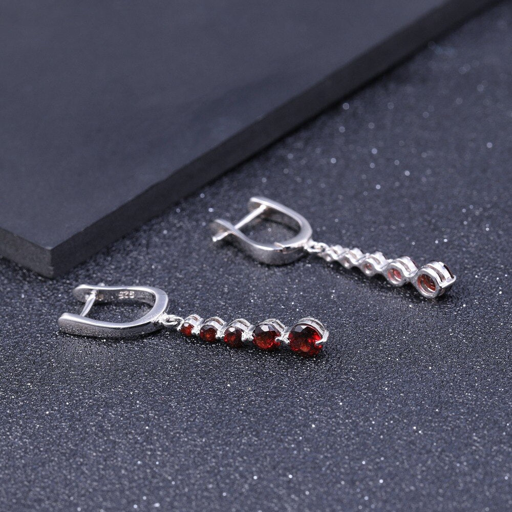 Cherry Garnet Row of Gems Drop Earrings