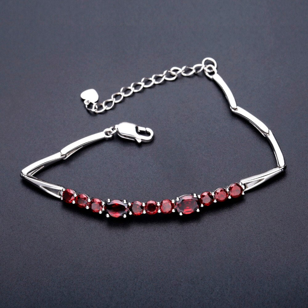 Rose Garnet Row of Gems Silver Bracelet