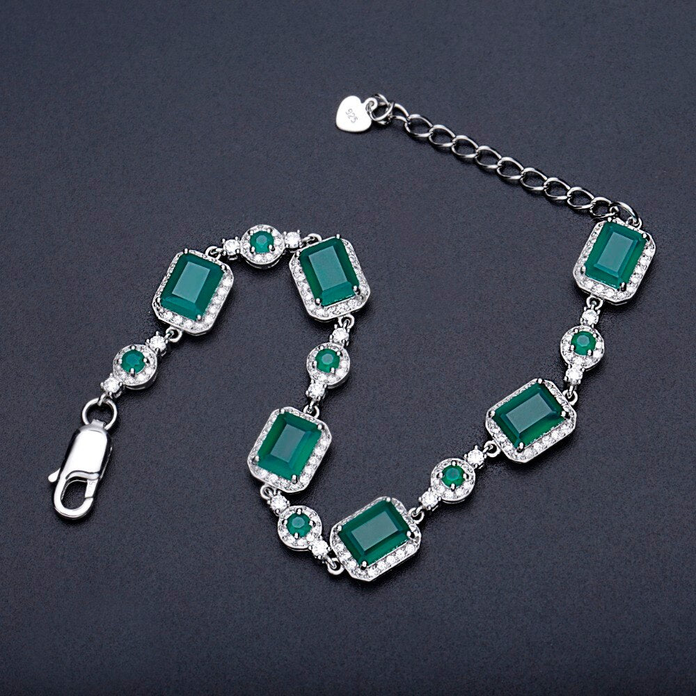 Luxurious Emerald Cut Gemstone Silver Bracelet