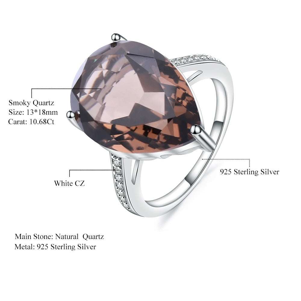 Smoky Quartz Large Teardrop Gemstone Ring