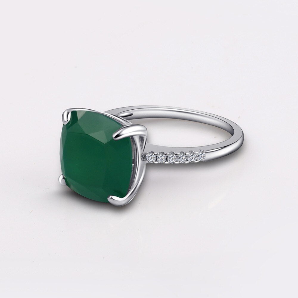 Green Agate Large Gemstone Silver Ring