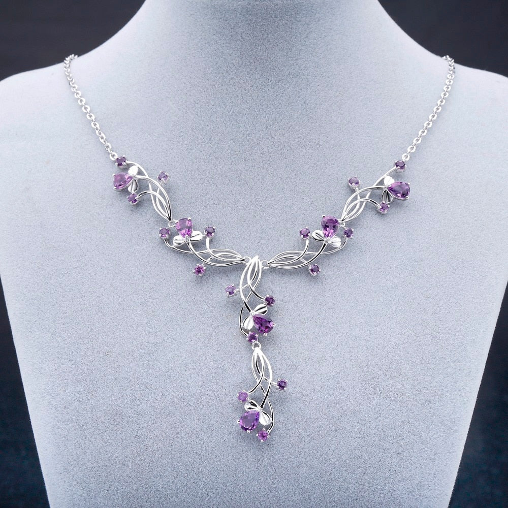 Amethyst Wavy Silver Bridal Necklace