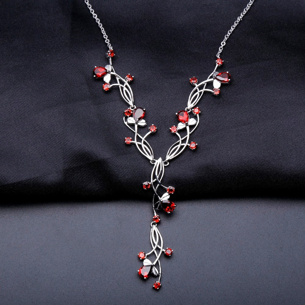 Garnet Wavy Silver Bridal Necklace