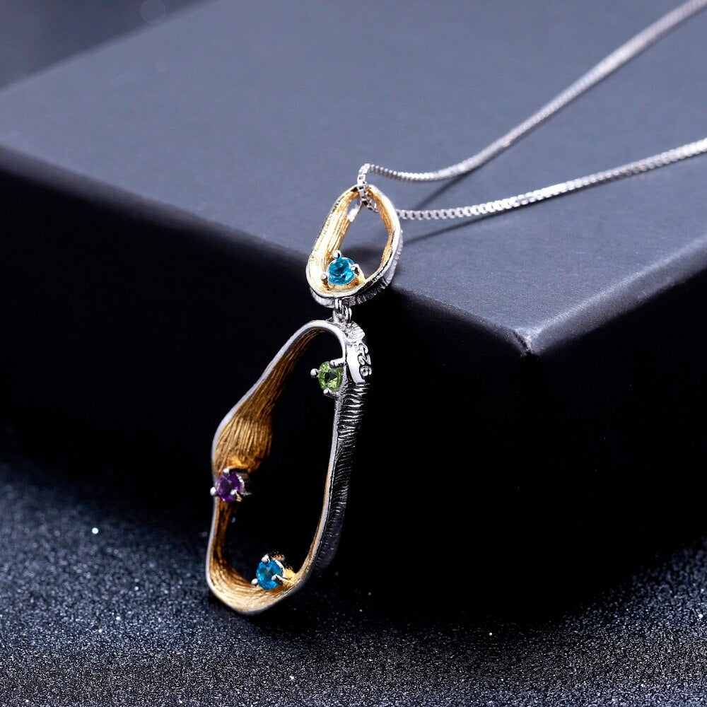 Natural Blue Topaz Amethyst Peridot Twist Jewelry Set